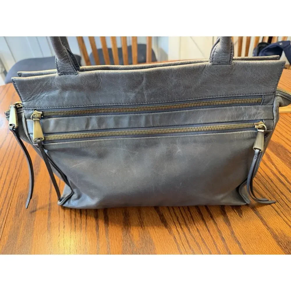 HOBO Seeker Borne Blue Gray Leather Top Zip Shoulder Bag Purse